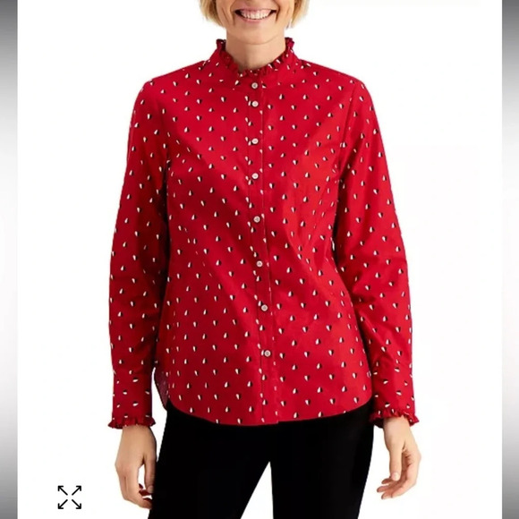 Charter Club Ruffle Trim Button Down Shirt - Picture 1 of 9